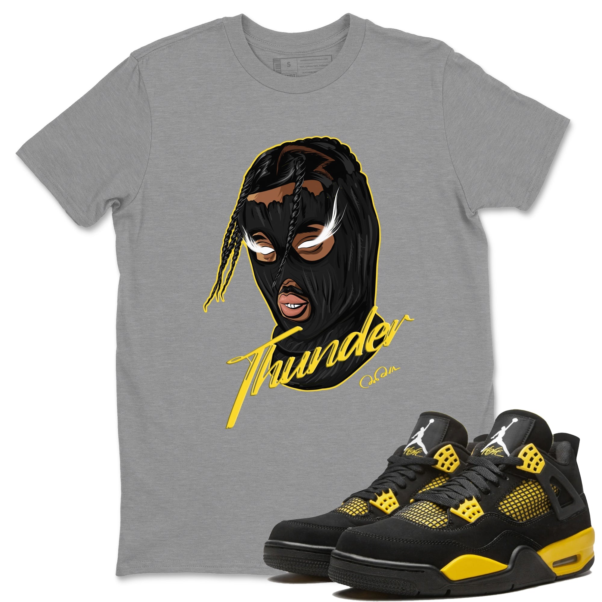 Air Jordan 4 Thunder Sneaker Match Tees Ski Mask Gang Shirts Yellow AJ4 Thunder Drip Gear Zone Unisex Shirts Heather Grey 1