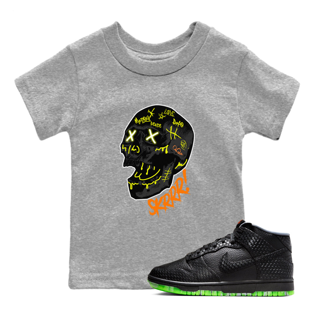 Dunk Halloween shirt to match jordans Skrrr sneaker tees Halloween night dress Dunk Halloween Drip Gear Zone Baby Toddler Heather Grey 1 T-Shirt