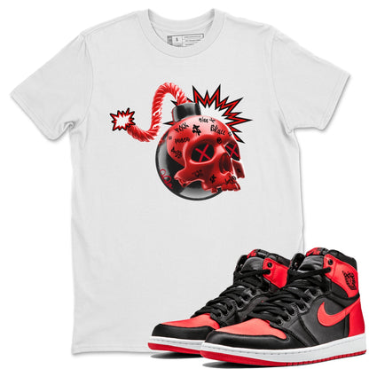 Air Jordan 1 Satin Bred Sneaker Match Tees Skull Bomb Streetwear Sneaker Shirt AJ1 Satin Bred Sneaker Release Tees Unisex Shirts White 1