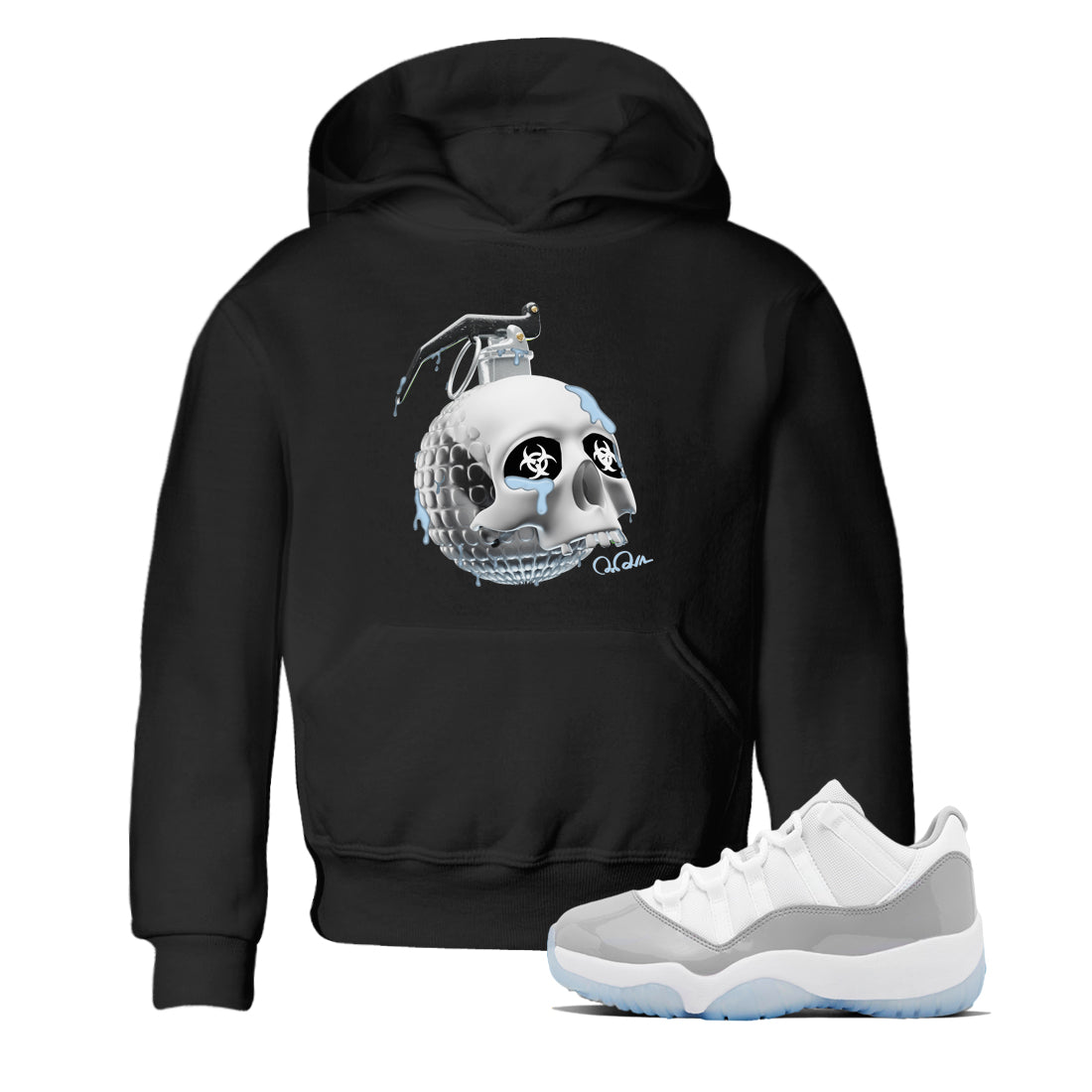 Air Jordan 11 White Cement Skull Bomb Baby and Kids Sneaker Tees Air Jordan 11 Cement Grey Kids Sneaker Tees Washing and Care Tip