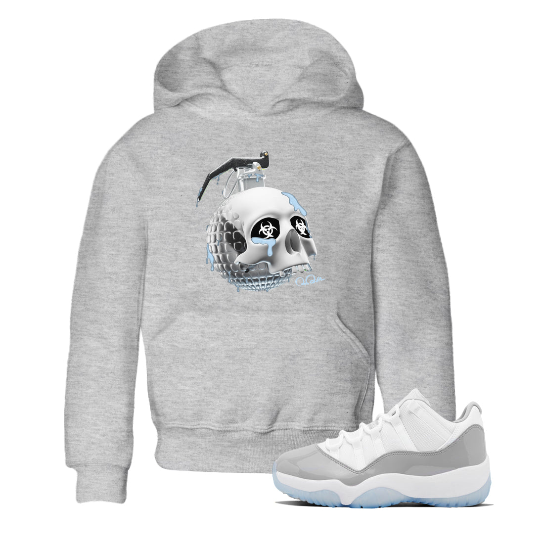 Air Jordan 11 White Cement Sneaker Tees Drip Gear Zone Skull Bomb Sneaker Tees Air Jordan 11 Cement Grey Shirt Kids Shirts Heather Grey 1