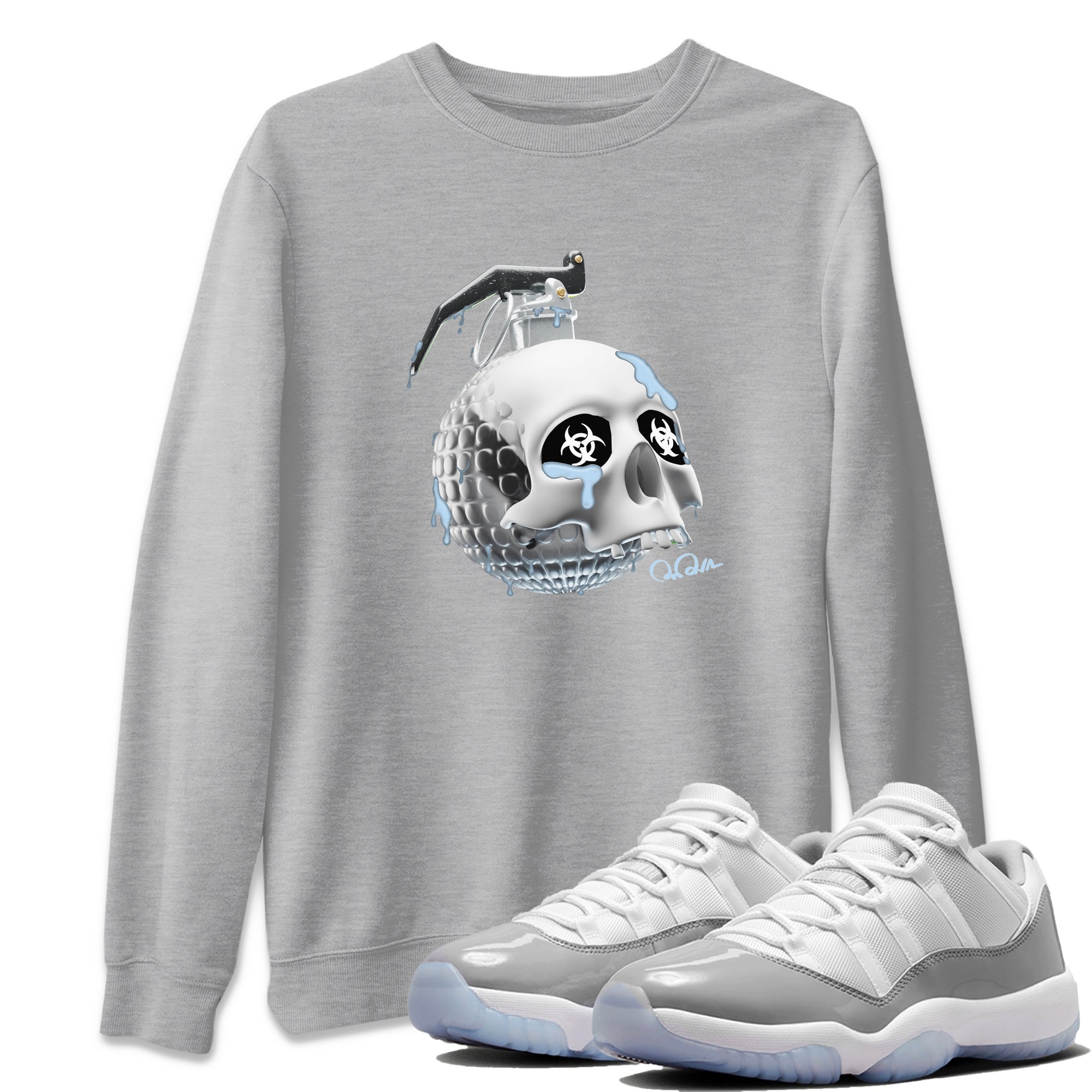 Air Jordan 11 White Cement Sneaker Tees Drip Gear Zone Skull Bomb Sneaker Tees Air Jordan 11 Cement Grey Shirt Unisex Shirts Heather Grey 1