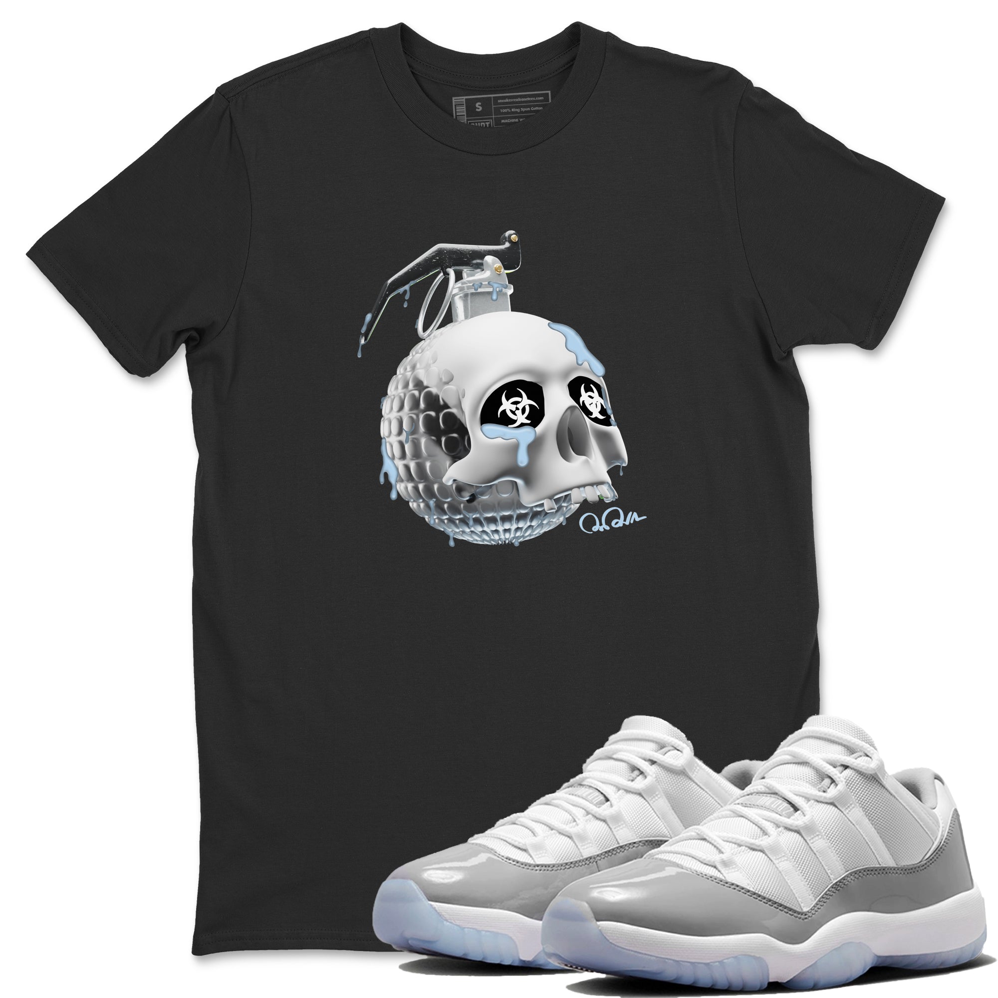 Air Jordan 11 White Cement Sneaker Tees Drip Gear Zone Skull Bomb Sneaker Tees Air Jordan 11 Cement Grey Shirt Unisex Shirts Black 1