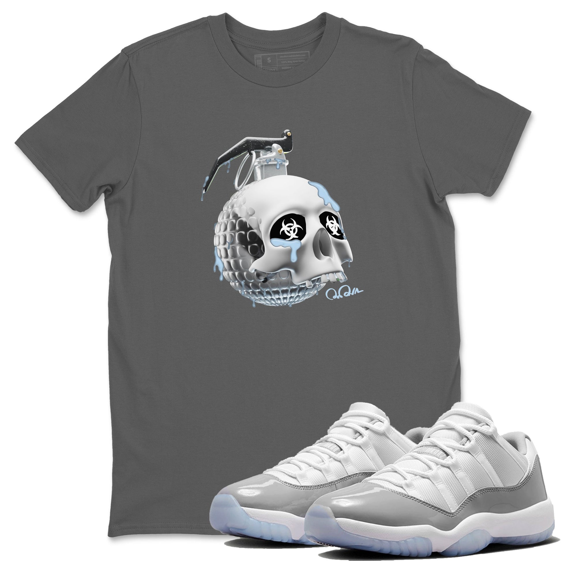 Air Jordan 11 White Cement Skull Bomb Crew Neck Sneaker Tees Air Jordan 11 Cement Grey Sneaker T-Shirts Washing and Care Tip