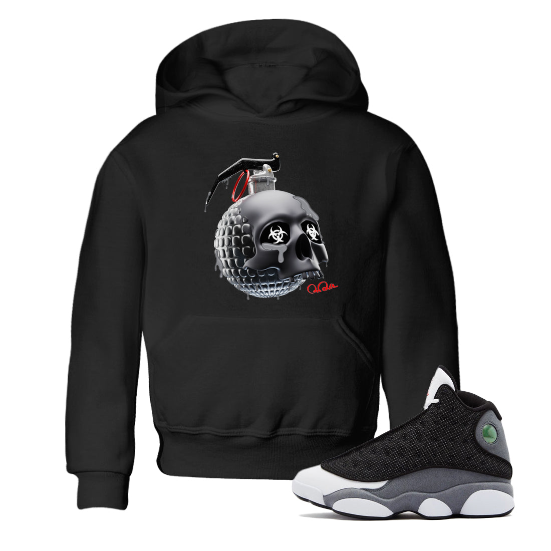 Air Jordan 13 Black Flint Sneaker Tees Drip Gear Zone Skull Bomb Sneaker Tees AJ13 Retro Black Flint Shirt Kids Shirts Black 1
