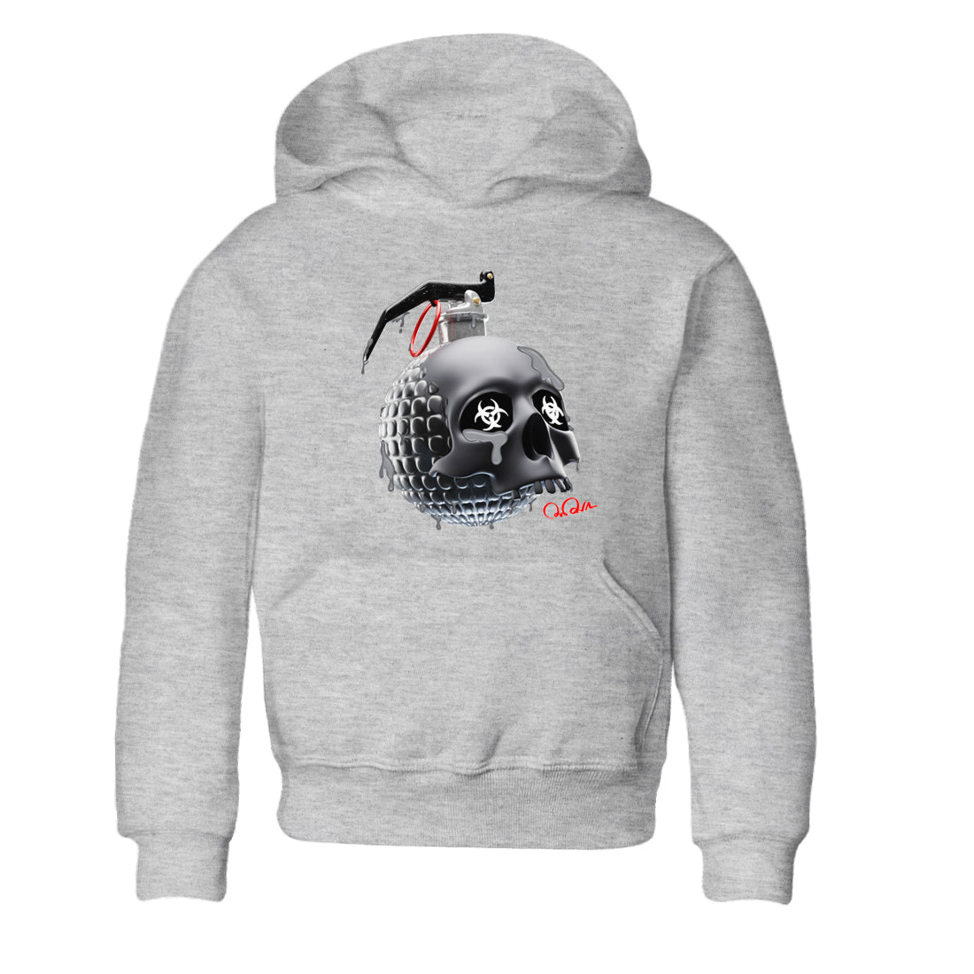 Air Jordan 13 Black Flint Sneaker Tees Drip Gear Zone Skull Bomb Sneaker Tees AJ13 Retro Black Flint Shirt Kids Shirts Heather Grey 2