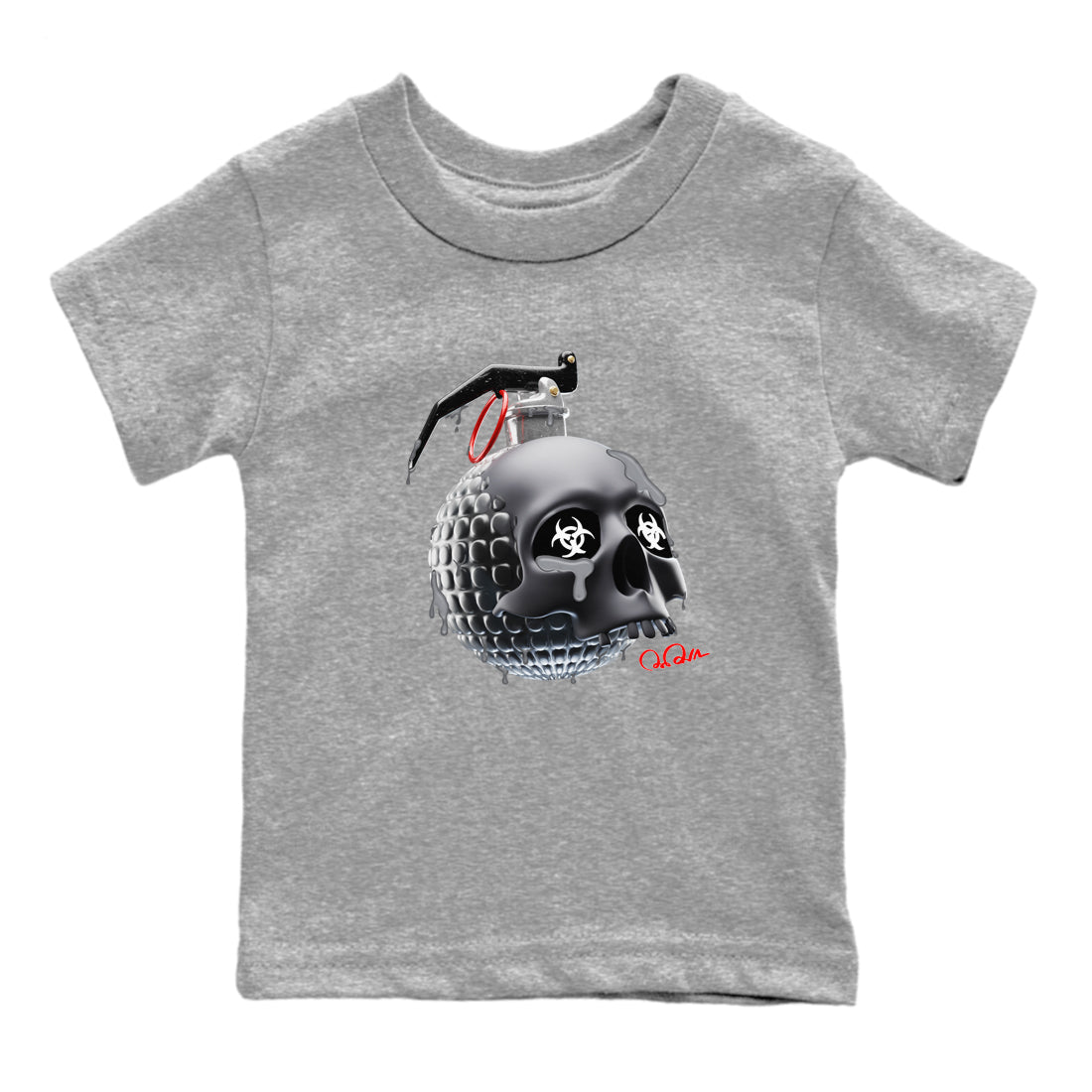 Air Jordan 13 Black Flint Sneaker Tees Drip Gear Zone Skull Bomb Sneaker Tees AJ13 Retro Black Flint Shirt Kids Shirts Heather Grey 2