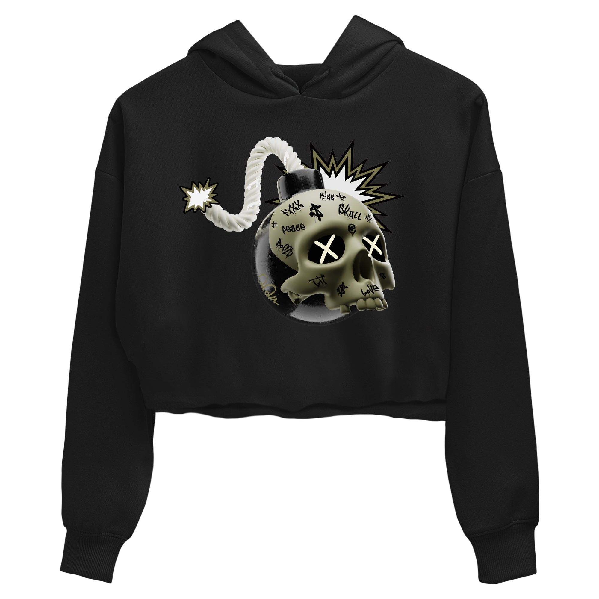 Air Jordan 4 Medium Olive shirt to match jordans streetwear brand Skull Bomb sneaker tees AJ4Medium Olive Drip Gear Zone Black 2 Crop T-Shirt