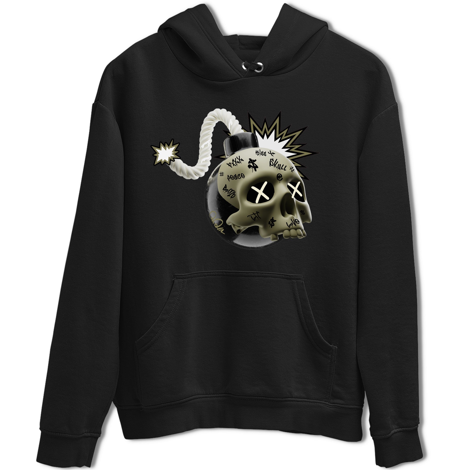 Air Jordan 4 Medium Olive shirt to match jordans streetwear brand Skull Bomb sneaker tees AJ4Medium Olive Drip Gear Zone Unisex Black 2 T-Shirt