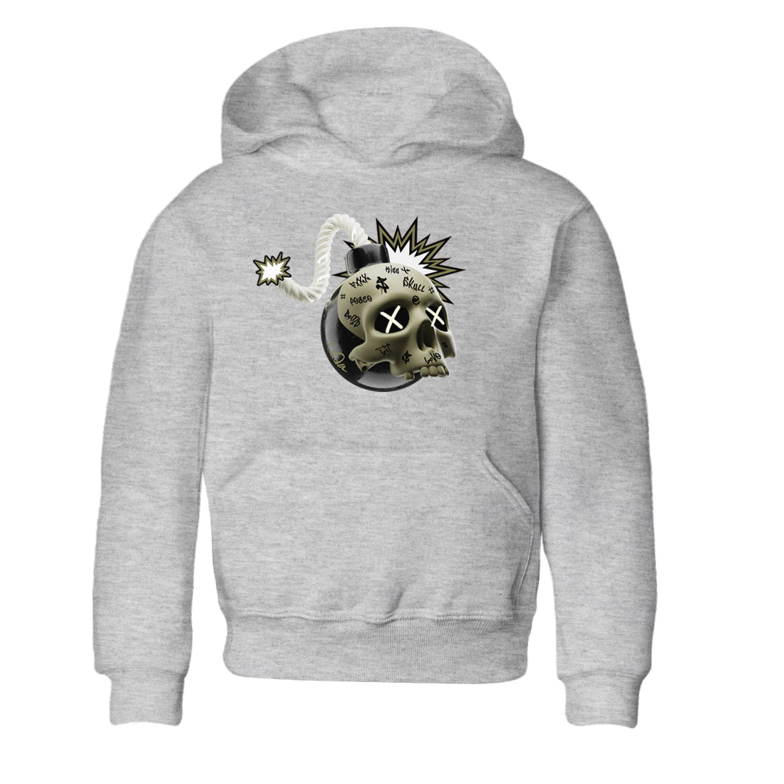Air Jordan 4 Medium Olive shirt to match jordans streetwear brand Skull Bomb sneaker tees AJ4Medium Olive Drip Gear Zone Baby Toddler Heather Grey 2 T-Shirt