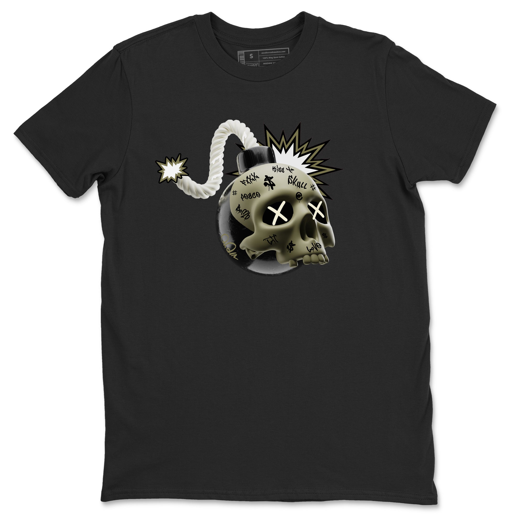 Air Jordan 4 Medium Olive shirt to match jordans streetwear brand Skull Bomb sneaker tees AJ4Medium Olive Drip Gear Zone Unisex Black 2 T-Shirt