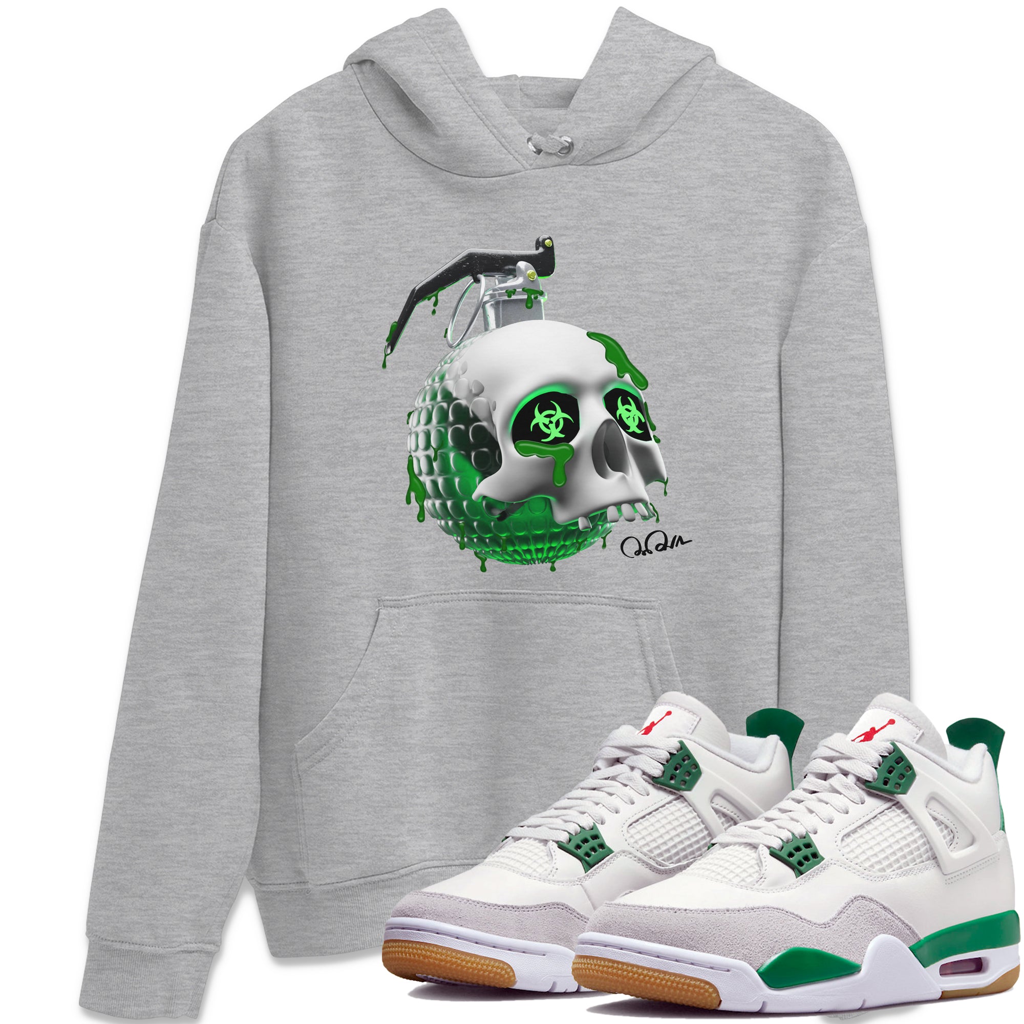 Air Jordan 4 Pine Green Sneaker Tees Drip Gear Zone Skull Bomb Sneaker Tees AJ4 Pine Green Shirt Unisex Shirts Heather Grey 1