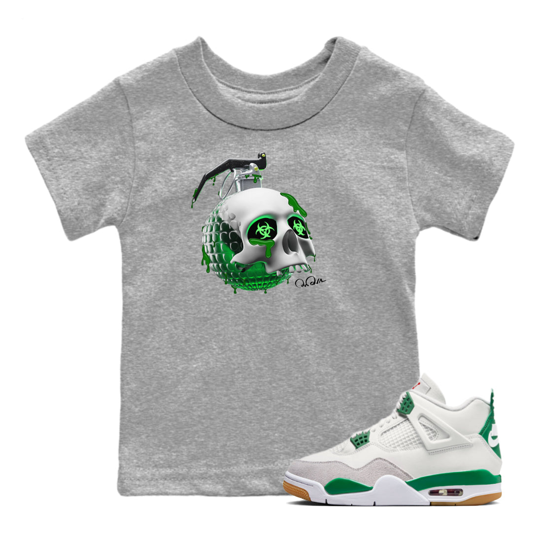 Air Jordan 4 Pine Green Skull Bomb Baby and Kids Sneaker Tees AJ4 Pine Green Kids Sneaker Tees Size Chart