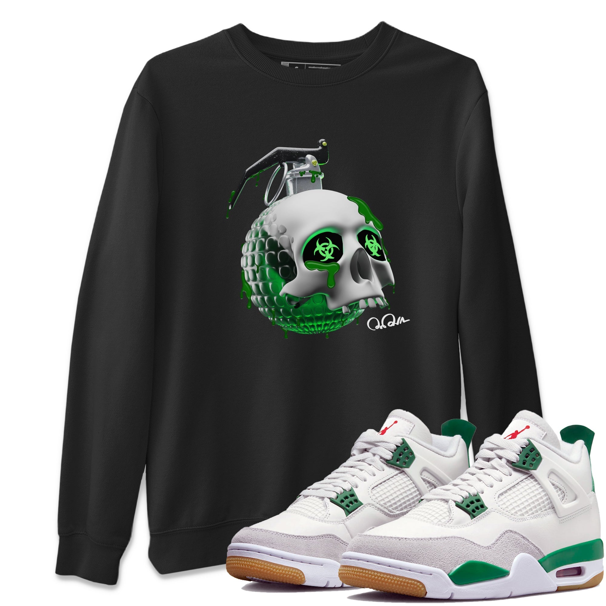 Air Jordan 4 Pine Green Sneaker Tees Drip Gear Zone Skull Bomb Sneaker Tees AJ4 Pine Green Shirt Unisex Shirts Black 1