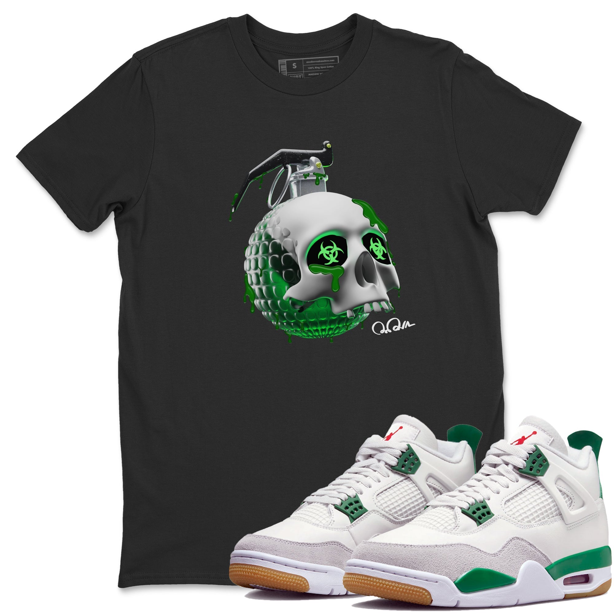 Air Jordan 4 Pine Green Sneaker Tees Drip Gear Zone Skull Bomb Sneaker Tees AJ4 Pine Green Shirt Unisex Shirts Black 1