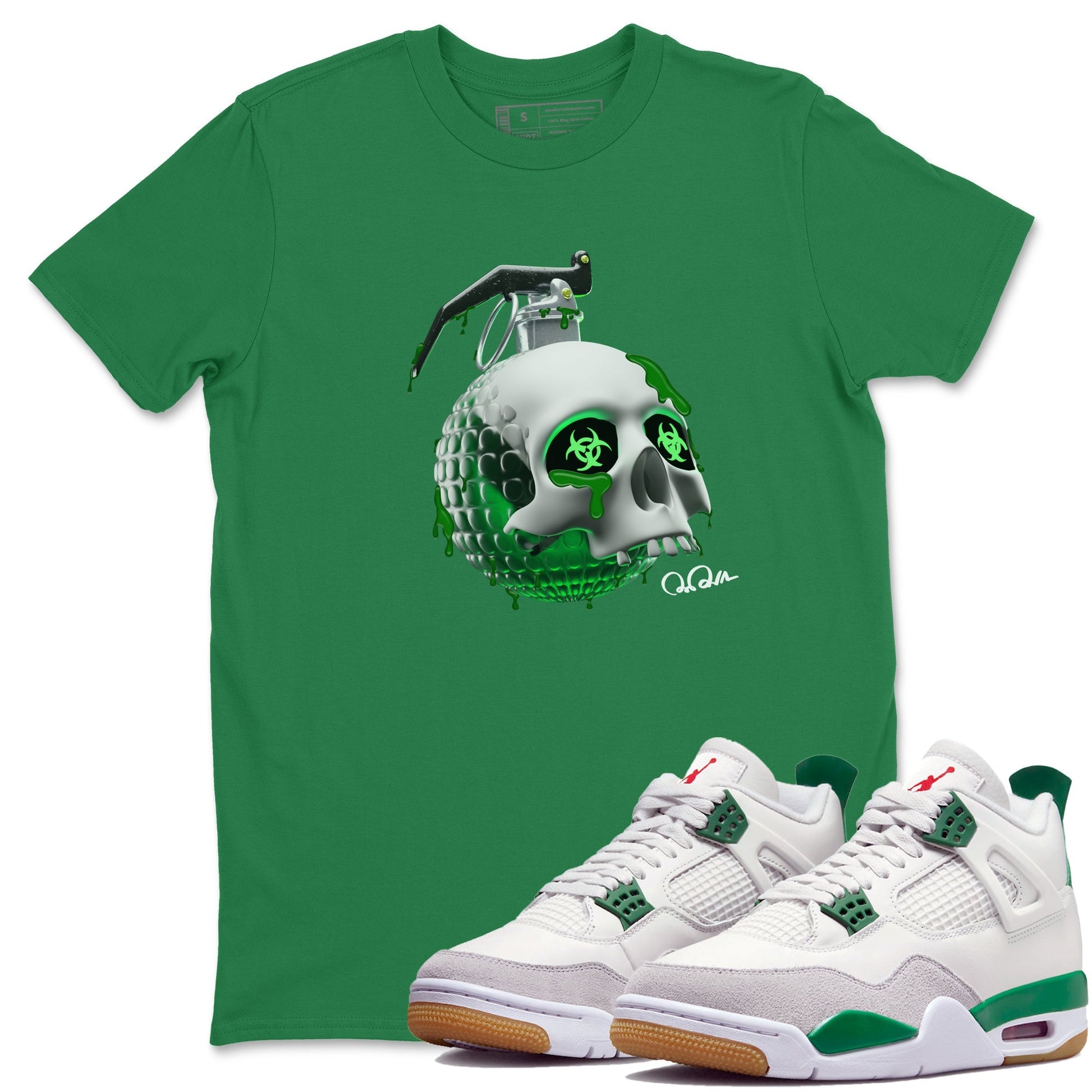 Air Jordan 4 Pine Green Skull Bomb Crew Neck Sneaker Tees AJ4 Pine Green Sneaker T-Shirts Washing and Care Tip