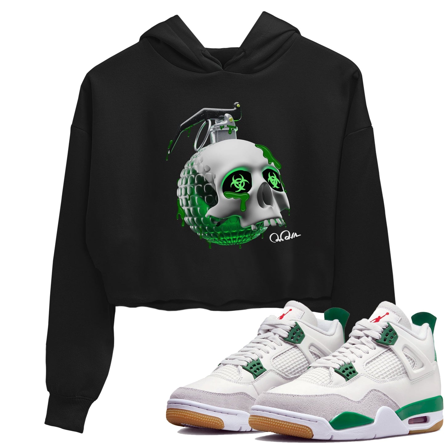 Air Jordan 4 Pine Green Sneaker Tees Drip Gear Zone Skull Bomb Sneaker Tees AJ4 Pine Green Shirt Women's Shirts Black 1