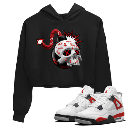 Air Jordan 4 Red Cement Sneaker Match Tees Skull Bomb Sneaker Tees AJ4 Retro OG Red Cement Sneaker Release Tees Women's Shirts Black 1