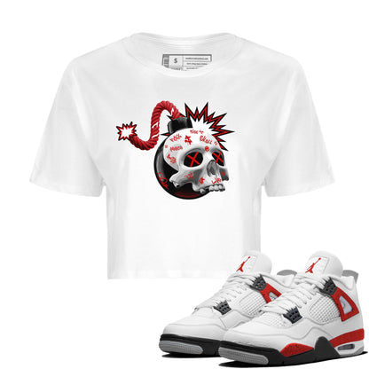 Air Jordan 4 Red Cement Sneaker Match Tees Skull Bomb Sneaker Tees AJ4 Retro OG Red Cement Sneaker Release Tees Women's Shirts White 1