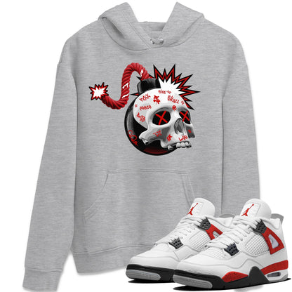 Air Jordan 4 Red Cement Sneaker Match Tees Skull Bomb Sneaker Tees AJ4 Retro OG Red Cement Sneaker Release Tees Unisex Shirts Heather Grey 1