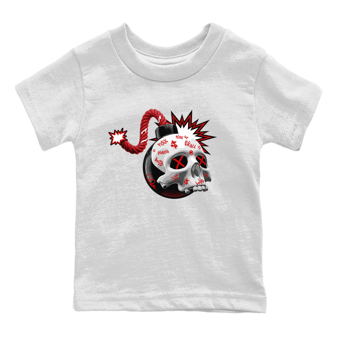 Air Jordan 4 Red Cement Sneaker Match Tees Skull Bomb Sneaker Tees AJ4 Retro OG Red Cement Sneaker Release Tees Kids Shirts White 2