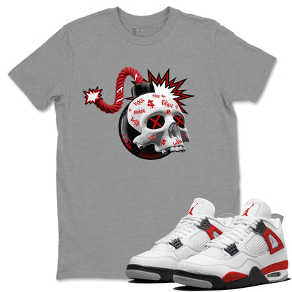 Air Jordan 4 Red Cement Sneaker Match Tees Skull Bomb Sneaker Tees AJ4 Retro OG Red Cement Sneaker Release Tees Unisex Shirts Heather Grey 1