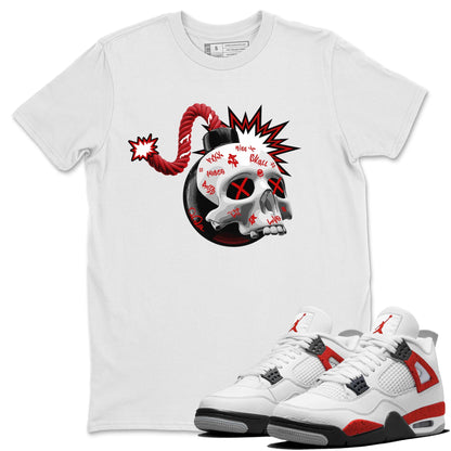 Air Jordan 4 Red Cement Sneaker Match Tees Skull Bomb Sneaker Tees AJ4 Retro OG Red Cement Sneaker Release Tees Unisex Shirts White 1