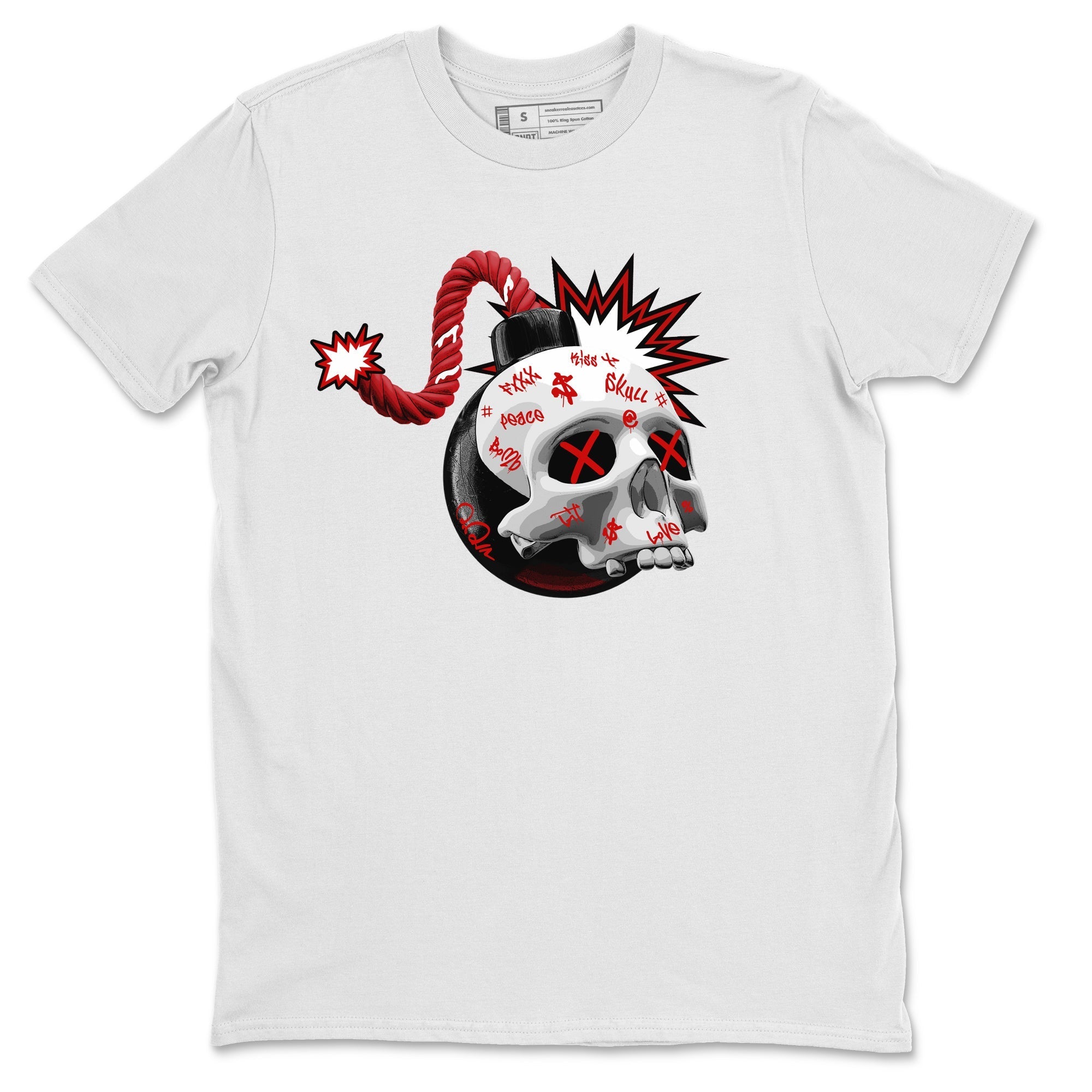 Air Jordan 4 Red Cement Sneaker Match Tees Skull Bomb Sneaker Tees AJ4 Retro OG Red Cement Sneaker Release Tees Unisex Shirts White 2