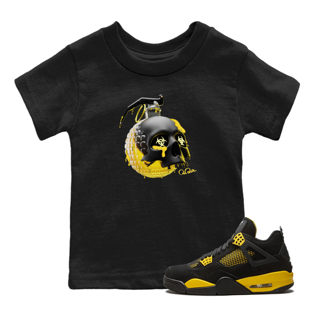 Air Jordan 4 Thunder Sneaker Tees Drip Gear Zone Skull Bomb Sneaker Tees AJ4 Thunder Jumpman Shirt Kids Shirts Black 1