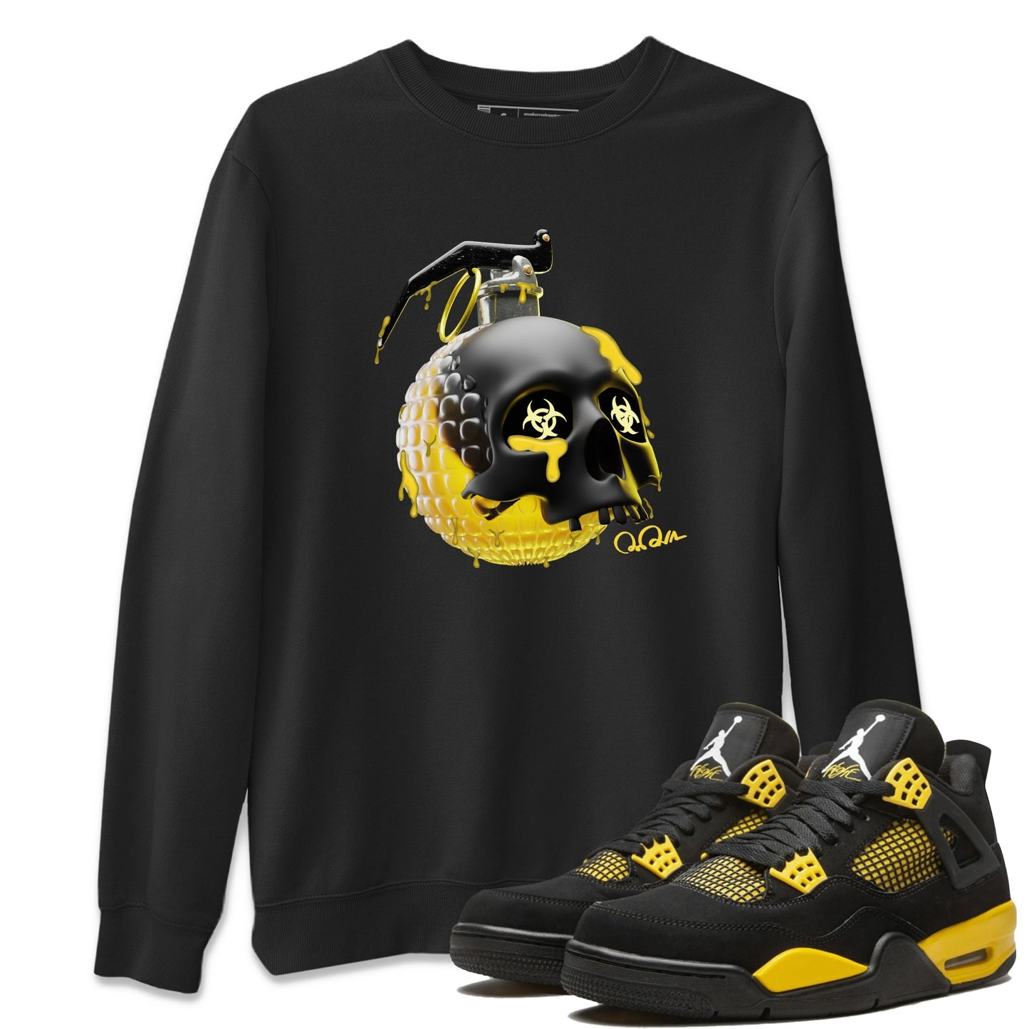 Air Jordan 4 Thunder Skull Bomb Crew Neck Sneaker Tees AJ4 Thunder JumpmanSneaker T-Shirts Washing and Care Tip
