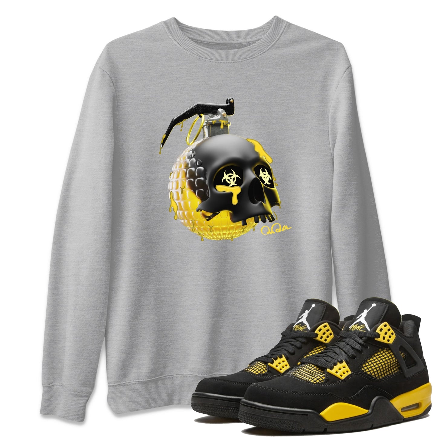 Air Jordan 4 Thunder Sneaker Tees Drip Gear Zone Skull Bomb Sneaker Tees AJ4 Thunder Jumpman Shirt Unisex Shirts Heather Grey 1