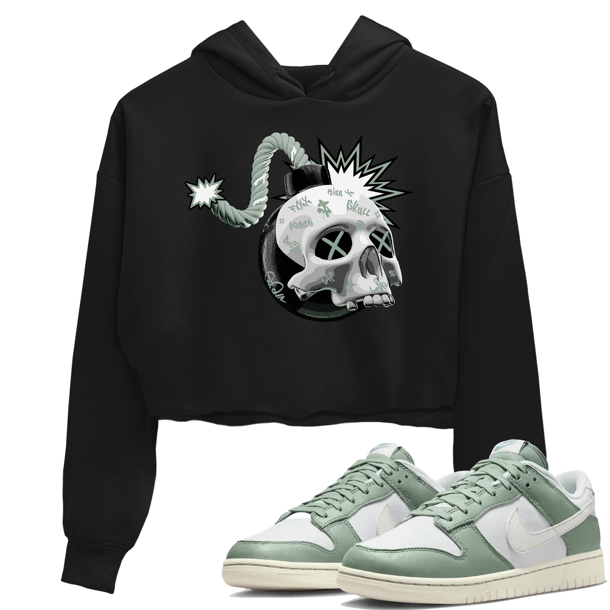 Dunk Mica Green Sneaker Match Tees Skull Bomb Sneaker Tees Dunk Low Mica Green Sneaker Release Tees Women's Shirts Black 1