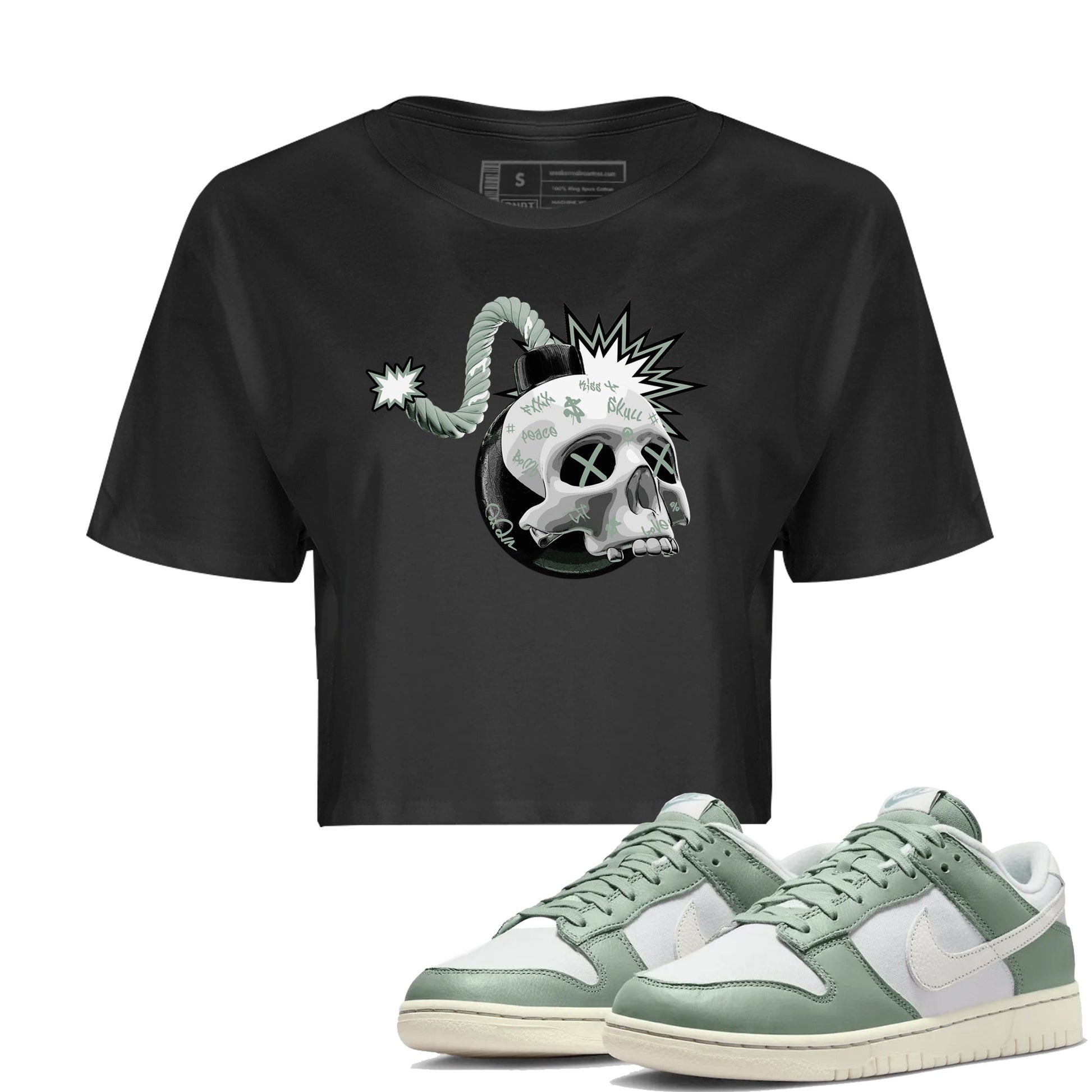 Dunk Mica Green Sneaker Match Tees Skull Bomb Sneaker Tees Dunk Low Mica Green Sneaker Release Tees Women's Shirts Black 1