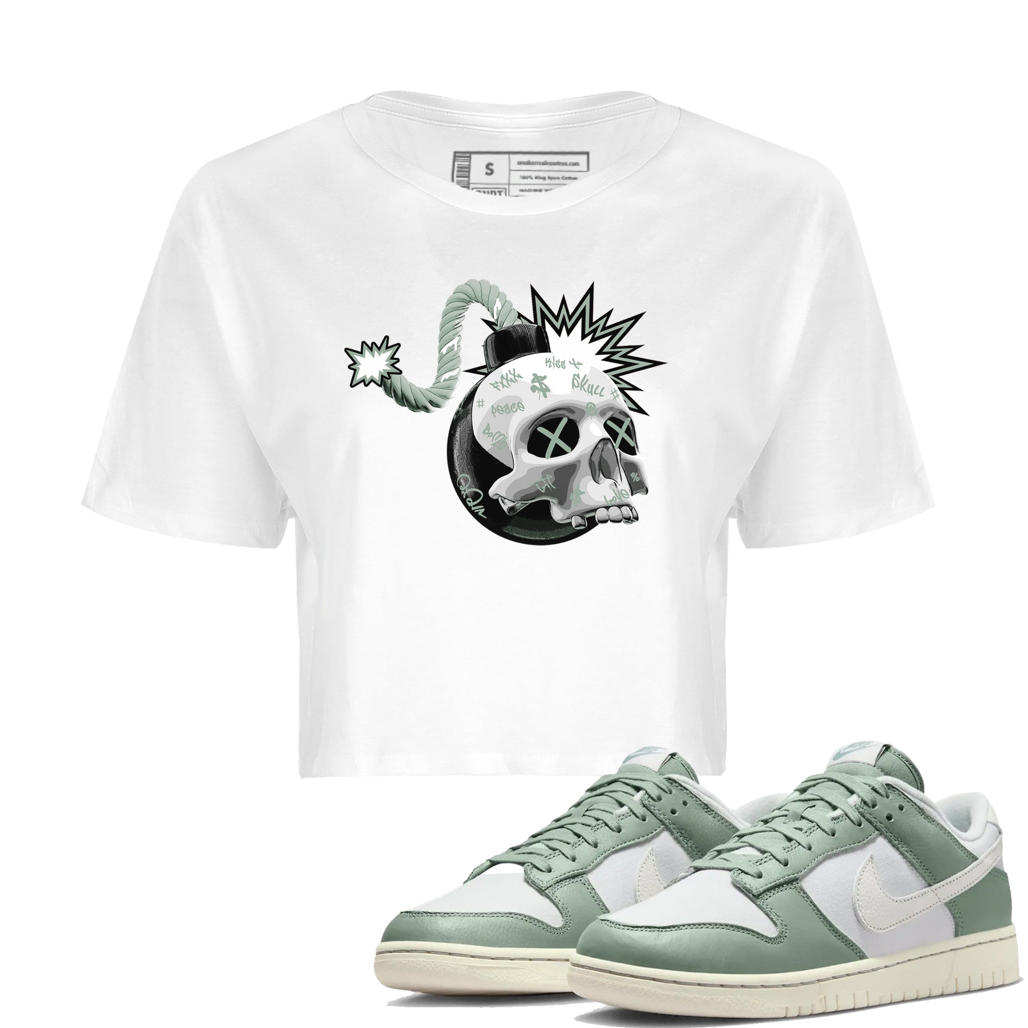 Dunk Mica Green Sneaker Match Tees Skull Bomb Sneaker Tees Dunk Low Mica Green Sneaker Release Tees Women's Shirts White 1