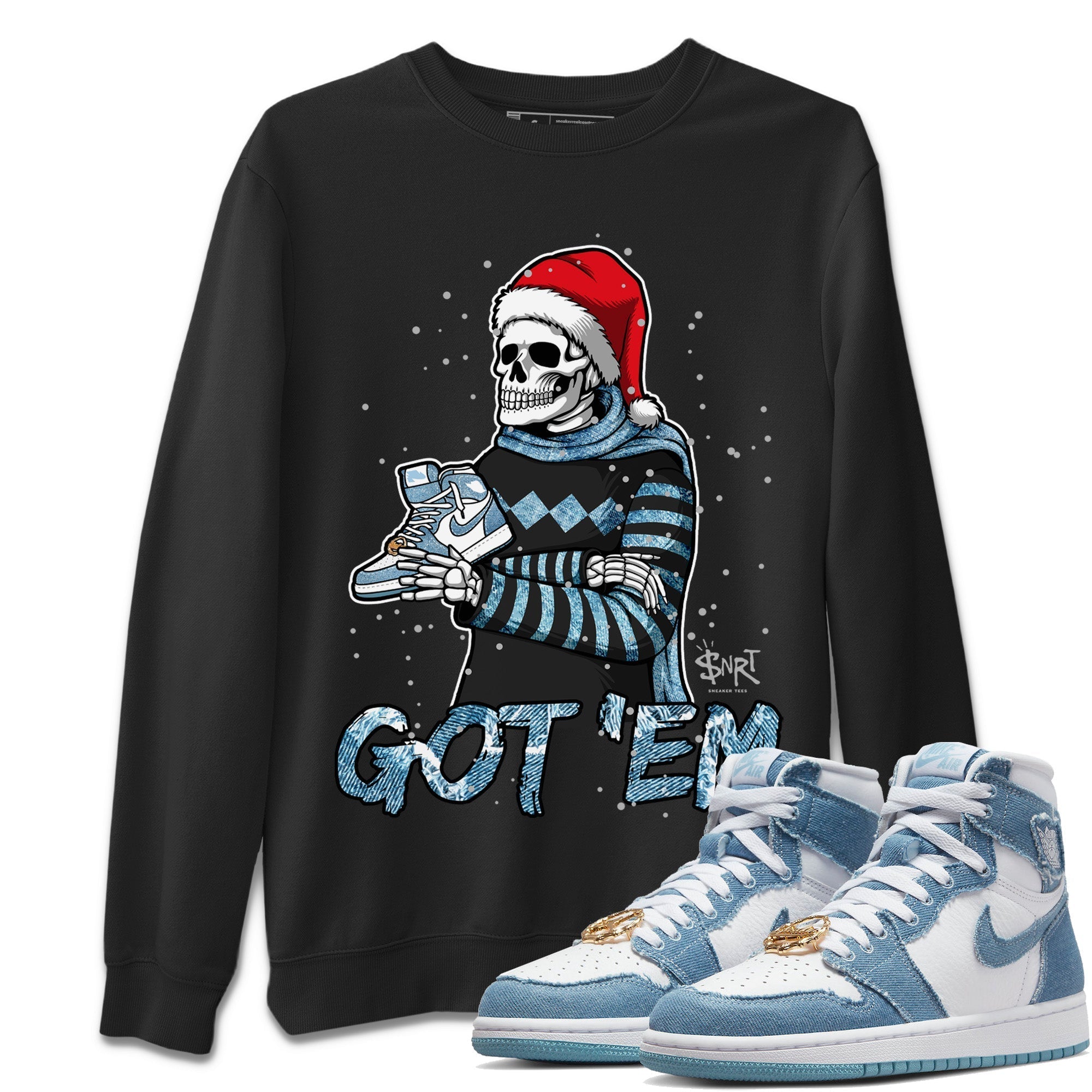 Jordan 1 Denim Sneaker Matching T-Shirt Skull Got Em Sneaker Tees Jordan 1 Denim Sneaker Release Tees Crew Neck Tees