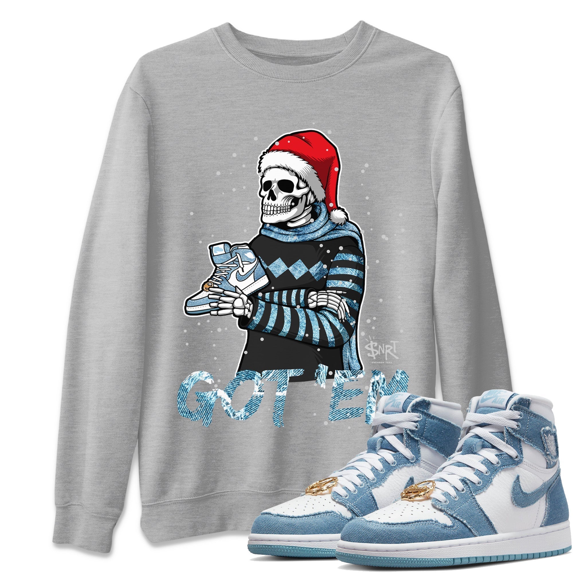 Jordan 1 Denim Sneaker Matching T-Shirt Skull Got Em Sneaker Tees Jordan 1 Denim Sneaker Release Tees Crew Neck Tees