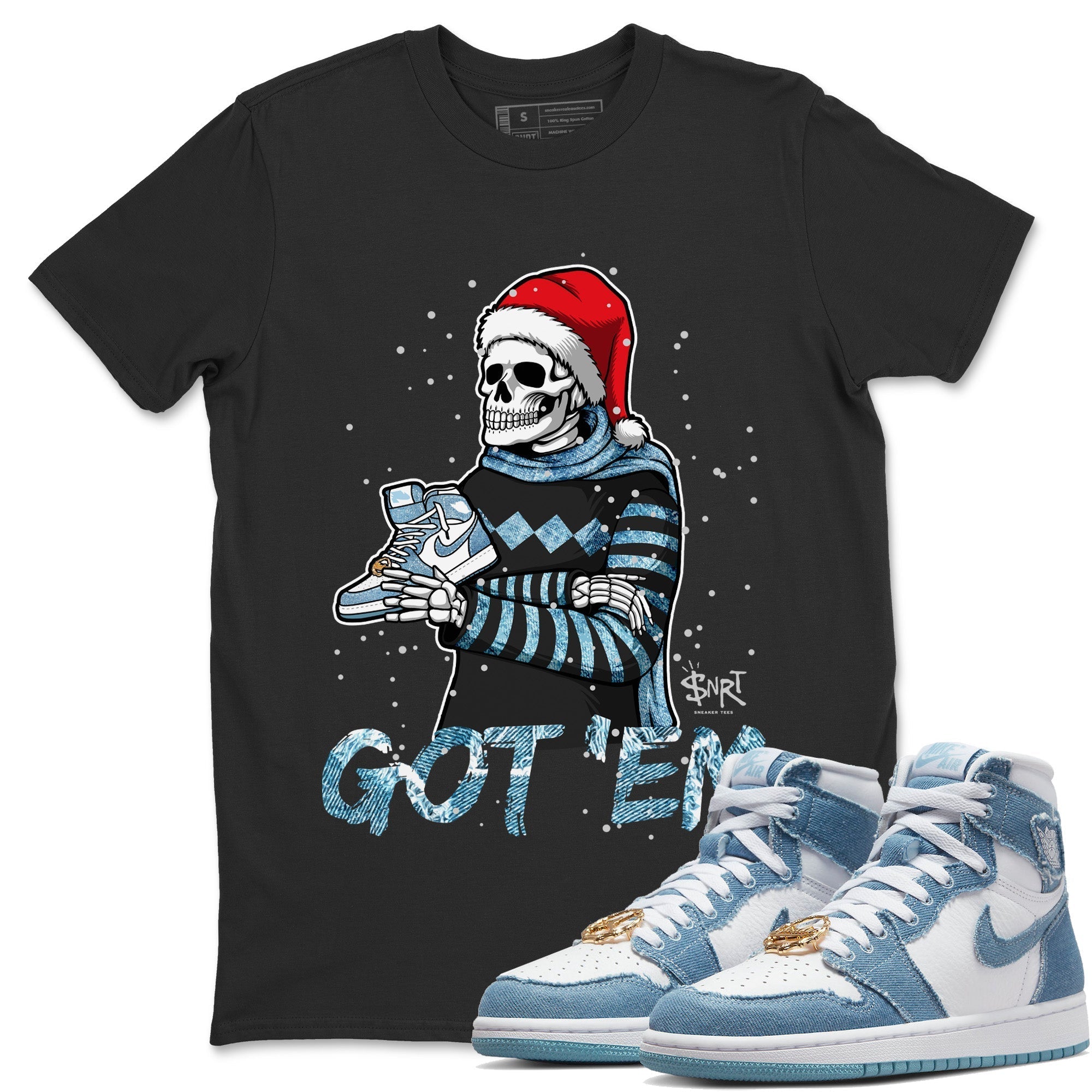 Jordan 1 Denim Sneaker Matching T-Shirt Skull Got Em Sneaker Tees Jordan 1 Denim Sneaker Release Tees Crew Neck Tees