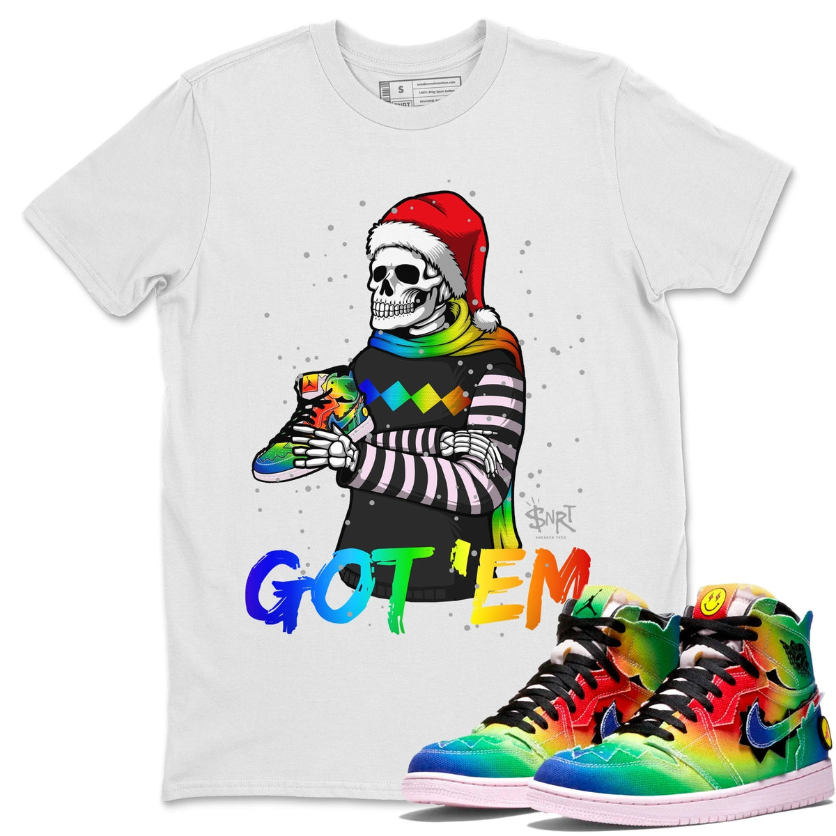Jordan 1 J Balvin Sneaker Matching T-Shirt Skull Got Em Sneaker Tees Jordan 1 J Balvin Sneaker Release Tees Crew Neck Tees