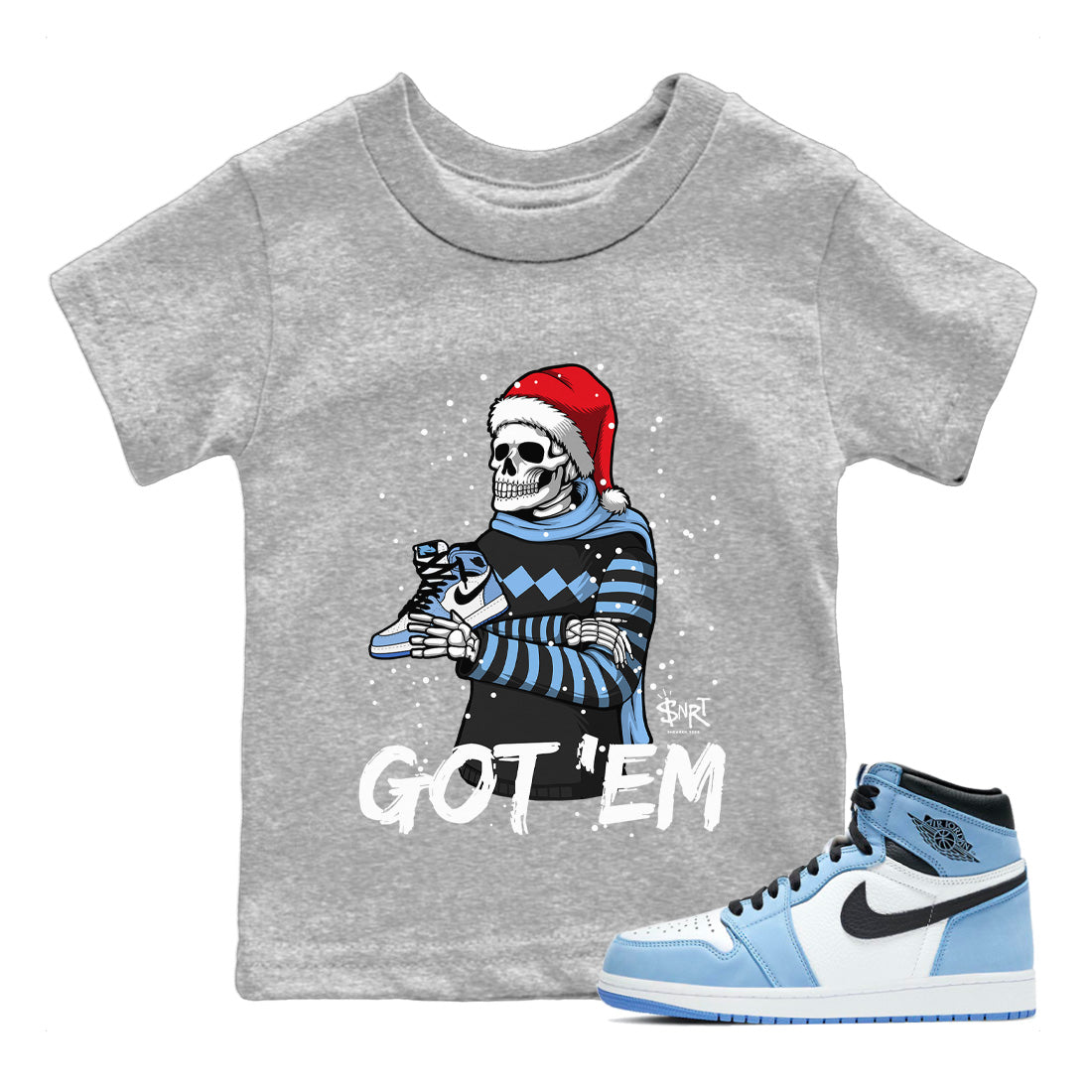 Jordan 1 University Blue Sneaker Matching T-Shirt Skull Got Em Sneaker Tees Jordan 1 University Blue Sneaker Release Tees Kids Shirts
