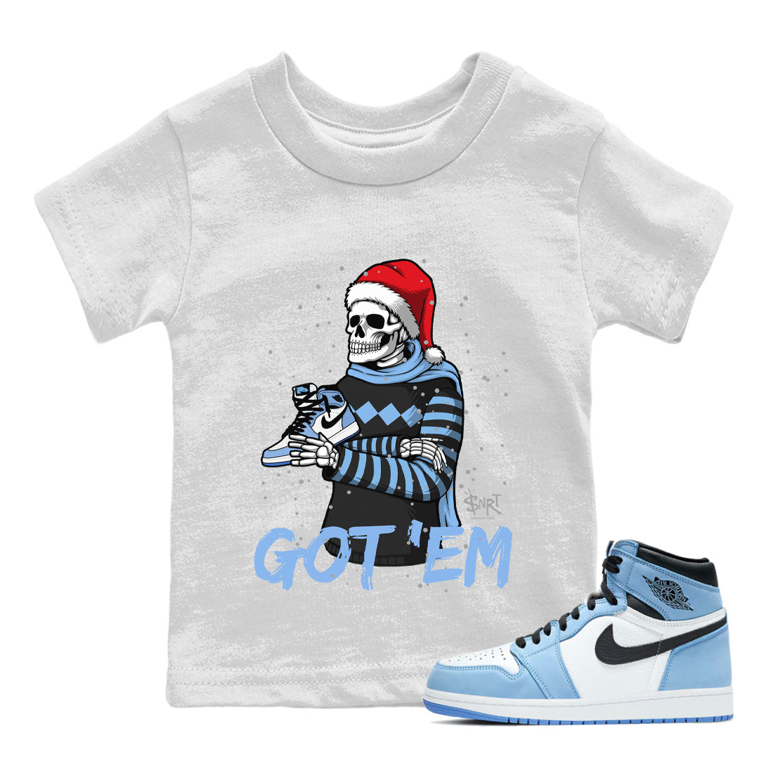 Jordan 1 University Blue Sneaker Matching T-Shirt Skull Got Em Sneaker Tees Jordan 1 University Blue Sneaker Release Tees Kids Shirts
