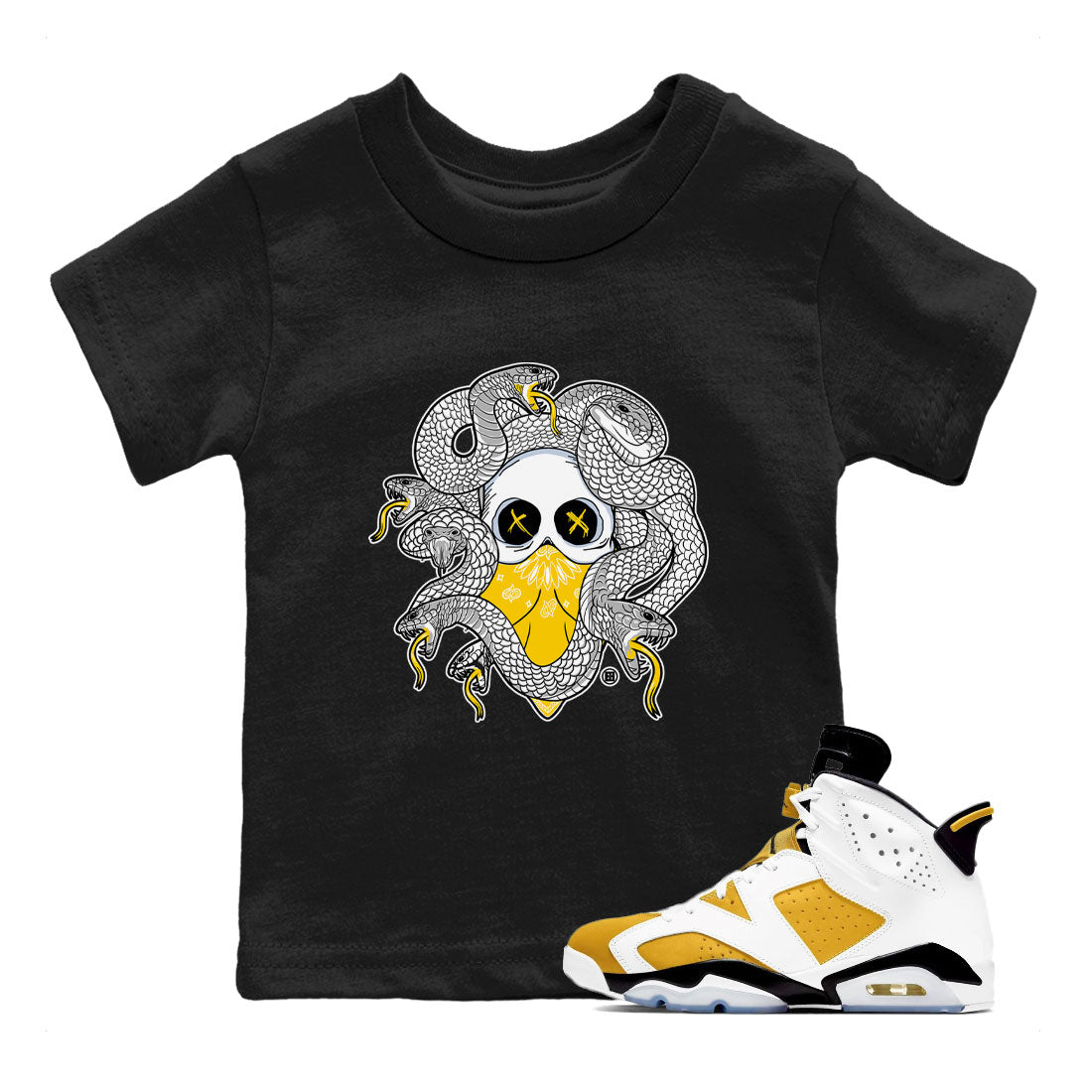 Air Jordan 6 Yellow Ochre shirt to match jordans Skull Medusa sneaker tees streetwear brand 6s Yellow Ochre Drip Gear Zone Brand Casual Crew Neck T-Shirt Baby Toddler Black 1 T-Shirt
