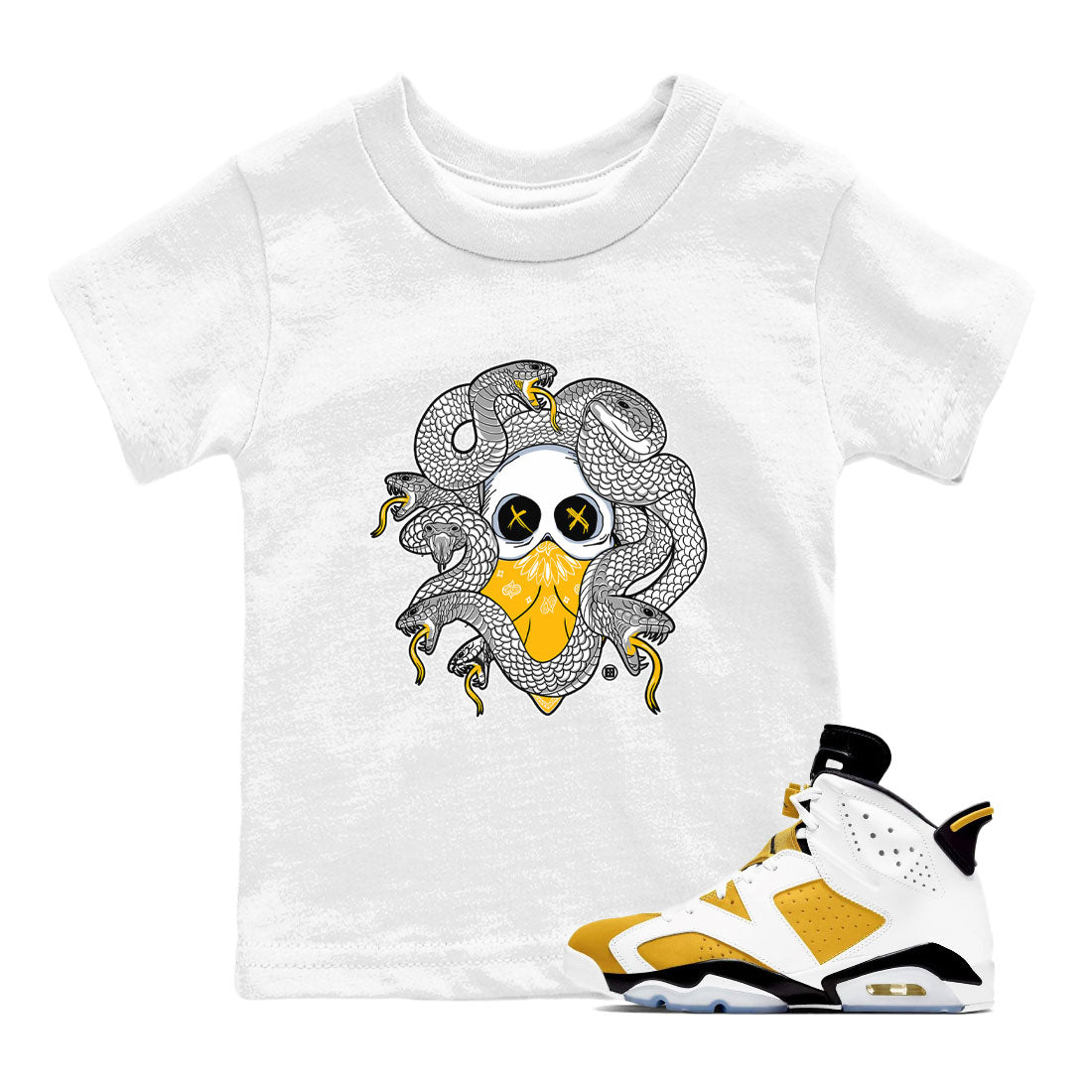 Air Jordan 6 Yellow Ochre shirt to match jordans Skull Medusa sneaker tees streetwear brand 6s Yellow Ochre Drip Gear Zone Brand Casual Crew Neck T-Shirt Baby Toddler White 1 T-Shirt