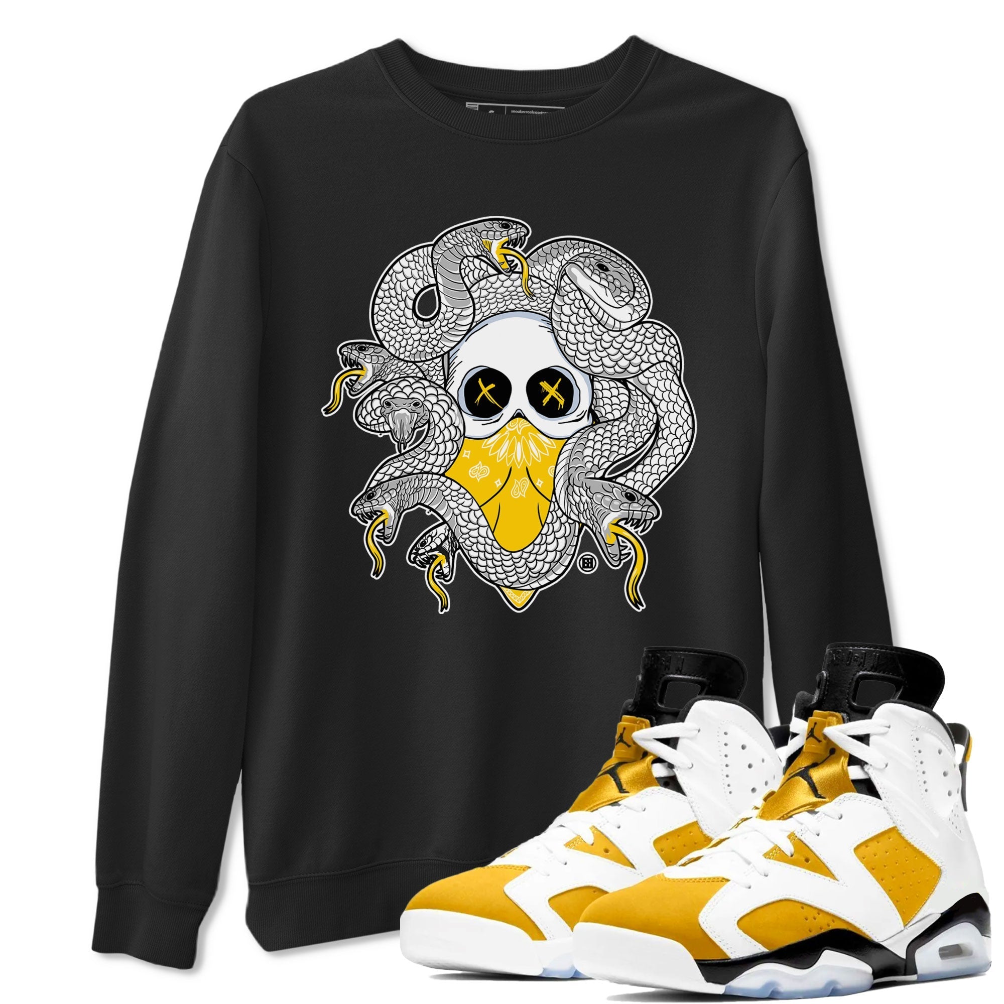 Air Jordan 6 Yellow Ochre shirt to match jordans Skull Medusa sneaker tees streetwear brand 6s Yellow Ochre Drip Gear Zone Brand Casual Crew Neck T-Shirt Unisex Black 1 T-Shirt