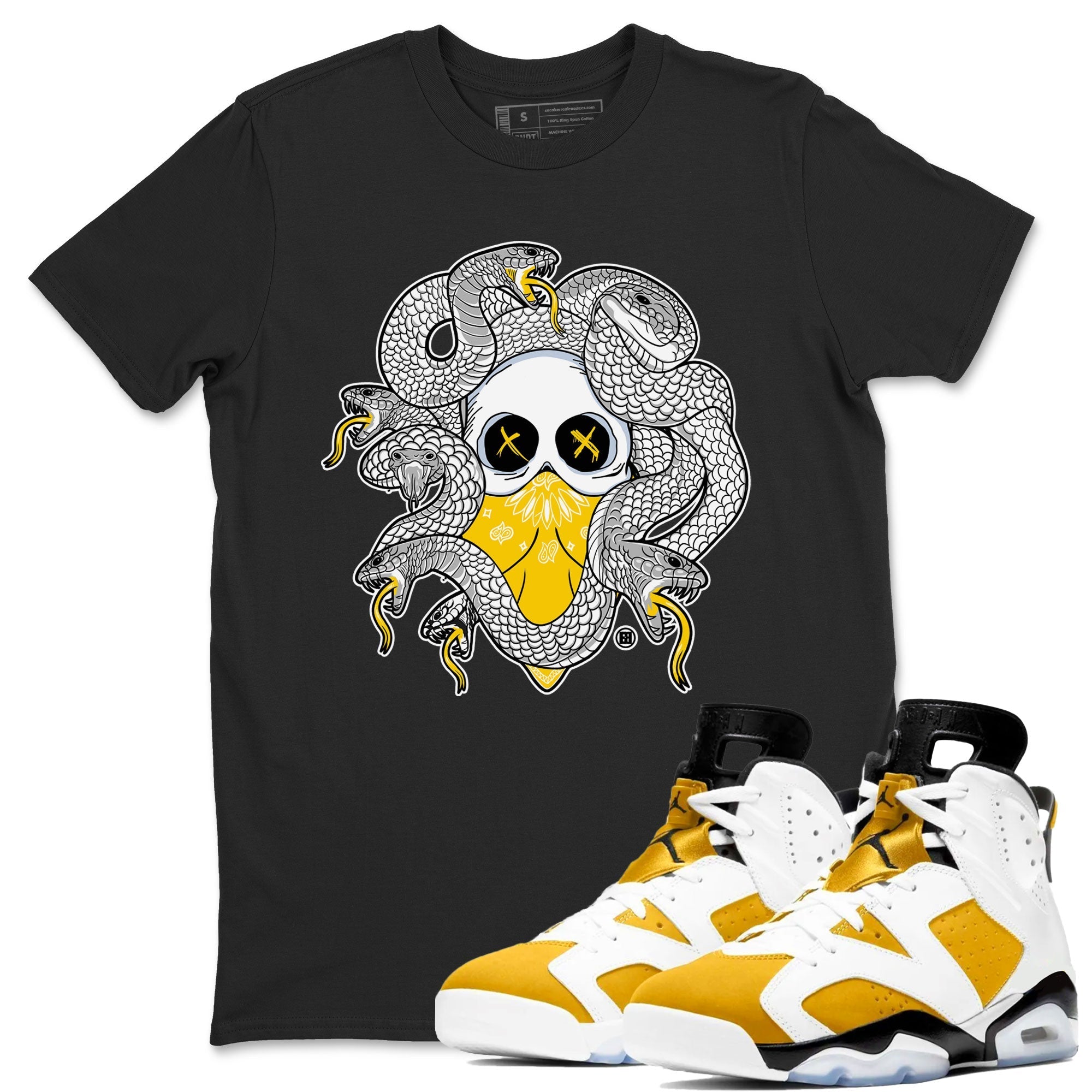 Air Jordan 6 Yellow Ochre shirt to match jordans Skull Medusa sneaker tees streetwear brand 6s Yellow Ochre Drip Gear Zone Brand Casual Crew Neck T-Shirt Unisex Black 1 T-Shirt