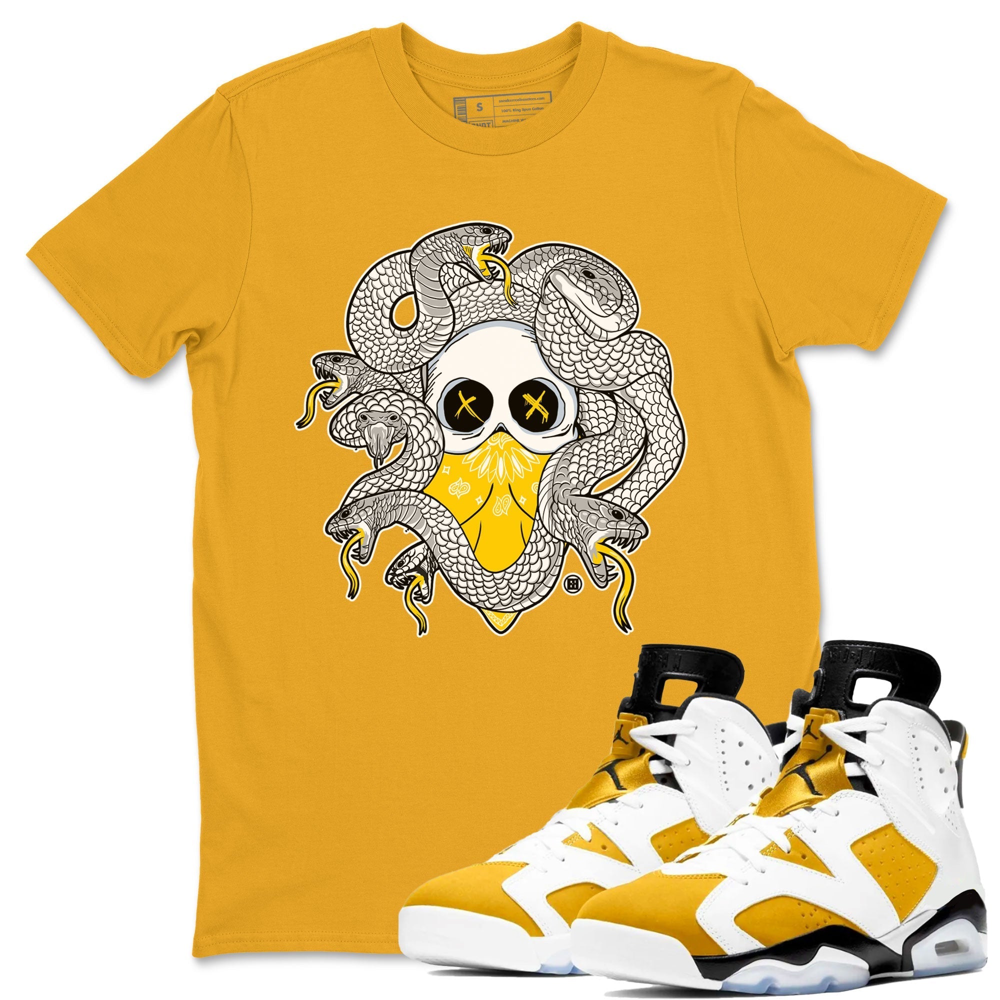 Air Jordan 6 Yellow Ochre shirt to match jordans Skull Medusa sneaker tees streetwear brand 6s Yellow Ochre Drip Gear Zone Brand Casual Crew Neck T-Shirt Unisex Gold 1 T-Shirt