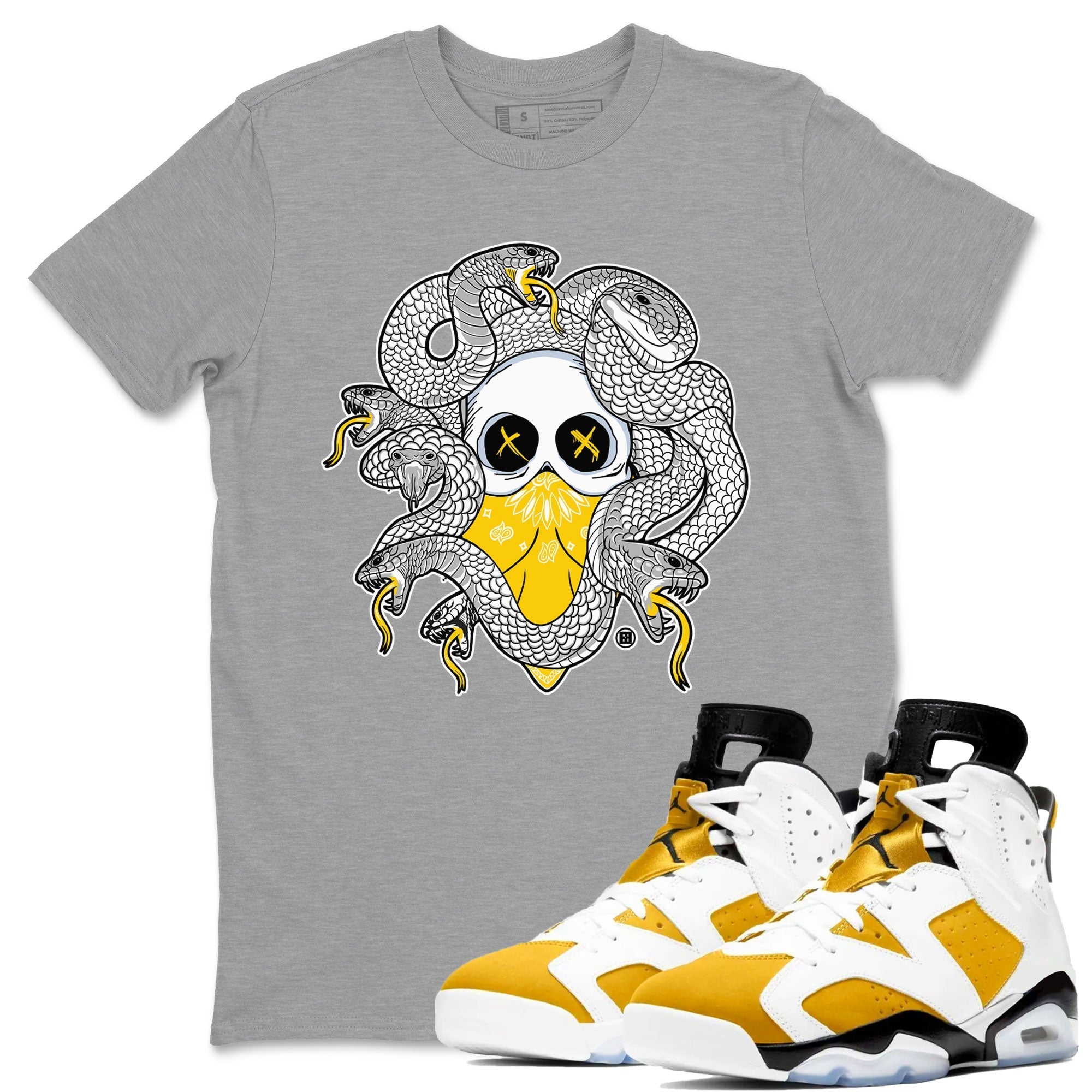 Air Jordan 6 Yellow Ochre shirt to match jordans Skull Medusa sneaker tees streetwear brand 6s Yellow Ochre Drip Gear Zone Brand Casual Crew Neck T-Shirt Unisex Heather Grey 1 T-Shirt