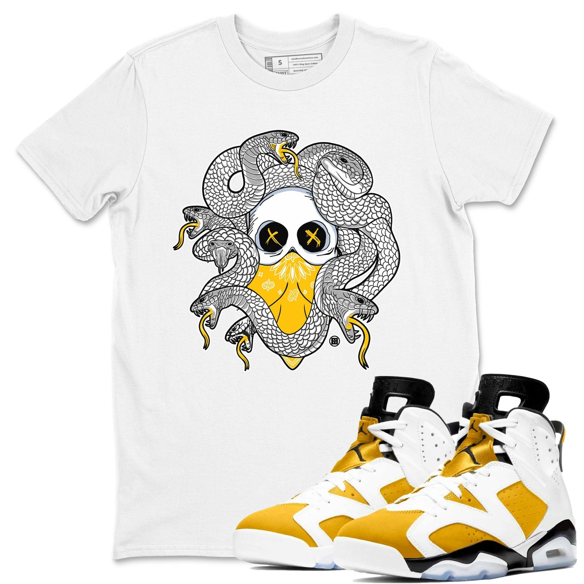 Air Jordan 6 Yellow Ochre shirt to match jordans Skull Medusa sneaker tees streetwear brand 6s Yellow Ochre Drip Gear Zone Brand Casual Crew Neck T-Shirt Unisex White 1 T-Shirt