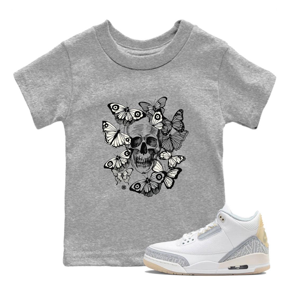 Jordan 3 Carft 'Ivory' shirt to match jordans Skull With Butterflies sneaker tees Air Jordan 3 Ivory Drip Gear Zone Streetwear baby toddler Heather Grey 1 cotton Shirt