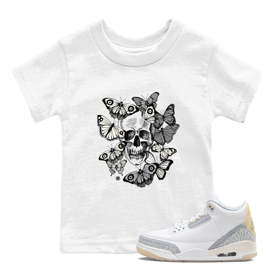 Jordan 3 Carft 'Ivory' shirt to match jordans Skull With Butterflies sneaker tees Air Jordan 3 Ivory Drip Gear Zone Streetwear baby toddler White 1 cotton Shirt