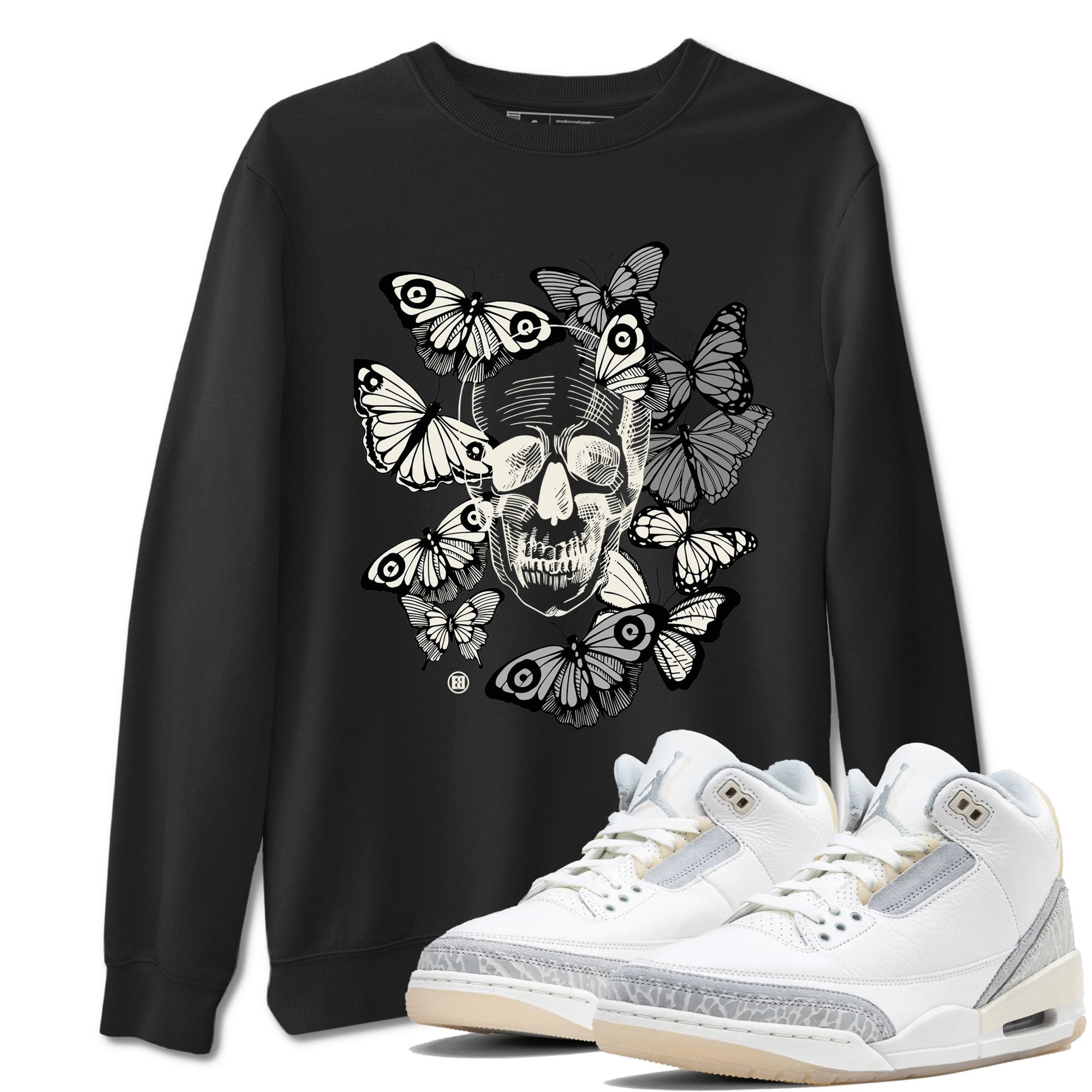 Jordan 3 Carft 'Ivory' shirt to match jordans Skull With Butterflies sneaker tees Air Jordan 3 Ivory Drip Gear Zone Streetwear unisex cotton Black 1 crew neck shirt